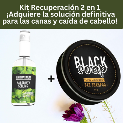 ⚫ COMBO ANTICANAS Jabón Black GRATIS 🟠 + Spray de Crecimiento ⚫  Reviv Hair KIT 2 EN 1 🙋‍♀️🙋‍♂️