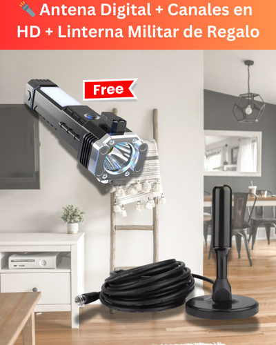 Antena Digital para TV - 📡 La libertad de ver TV en HD + Linterna Tactica Militar GRATIS🔦💡
